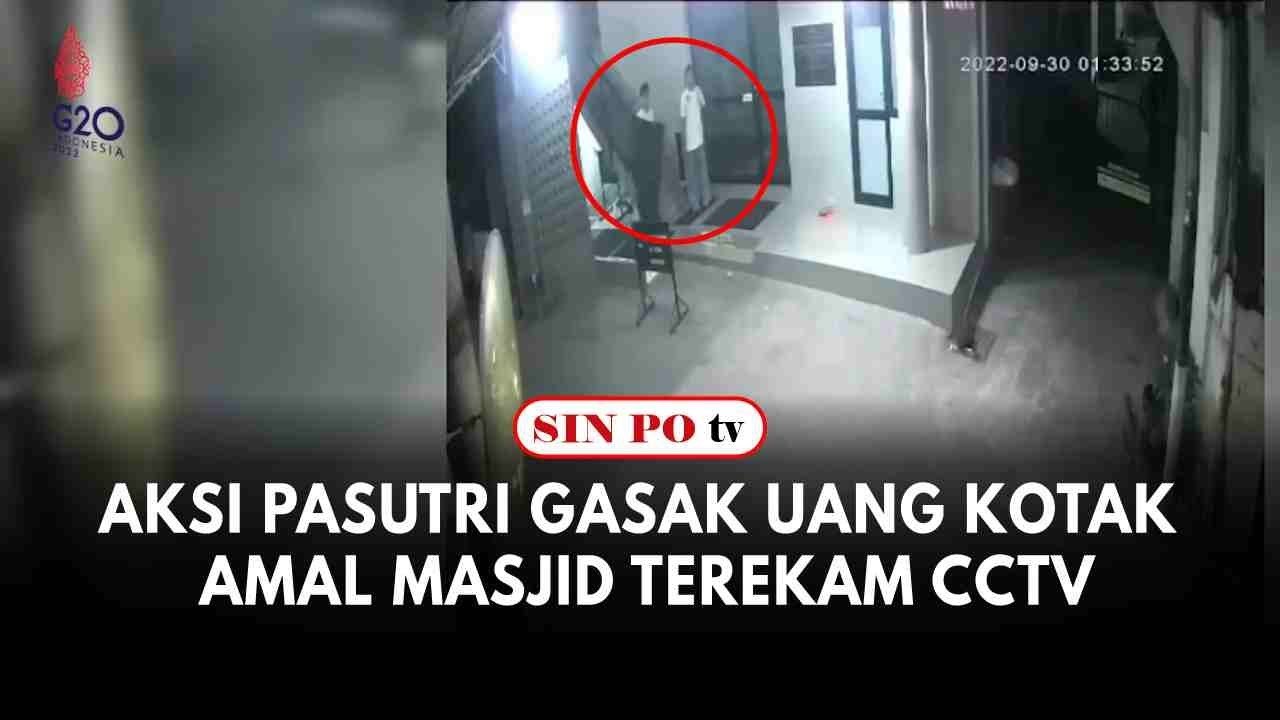 Aksi Pasutri Gasak Uang Kotak Amal Masjid Terekam CCTV