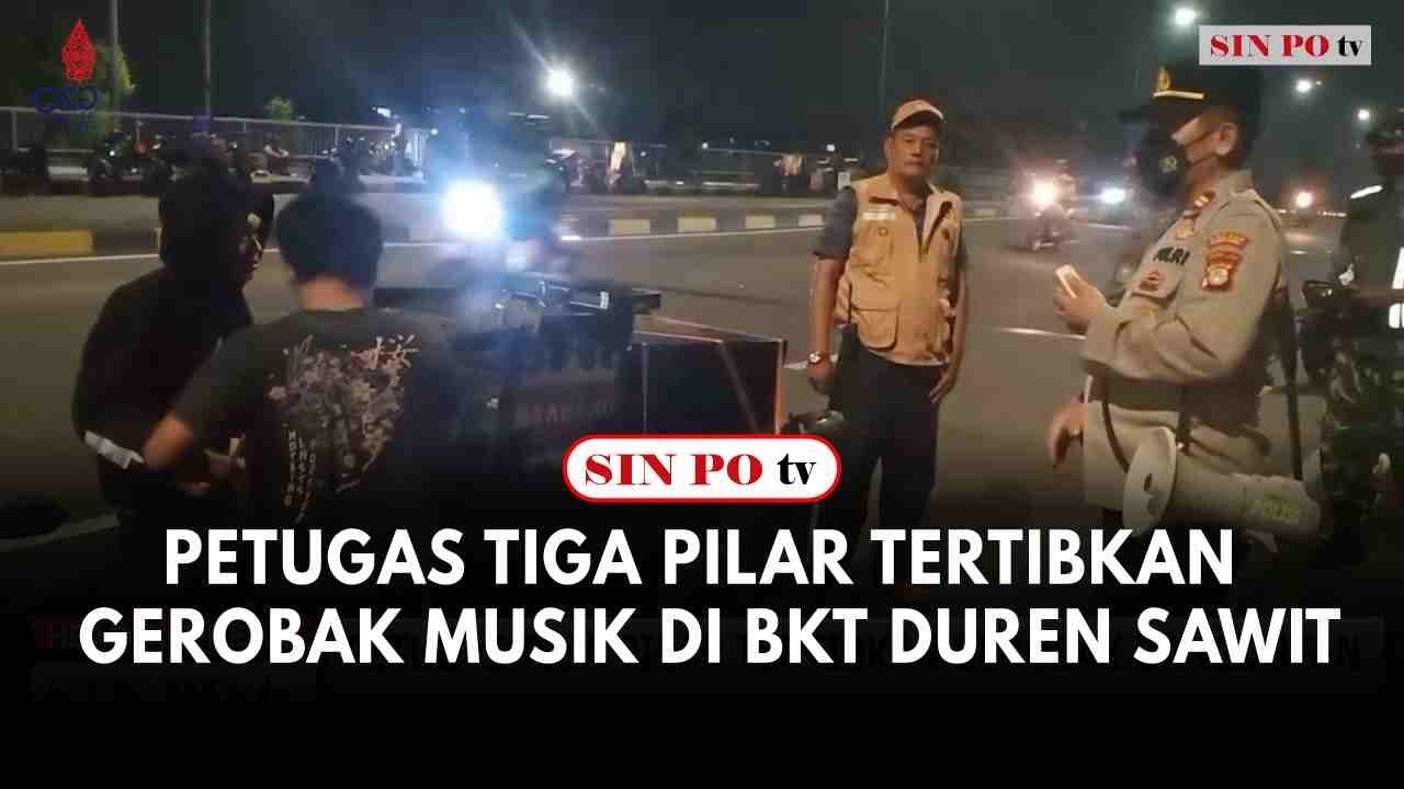 Petugas Tiga Pilar Tertibkan Gerobak Musik Di BKT Duren Sawit