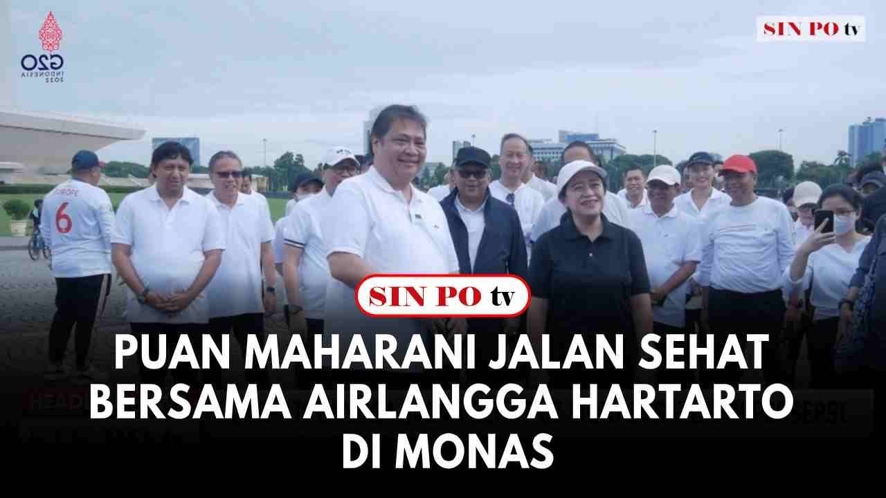 Puan Maharani Jalan Sehat Bersama Airlangga Hartarto di Monas