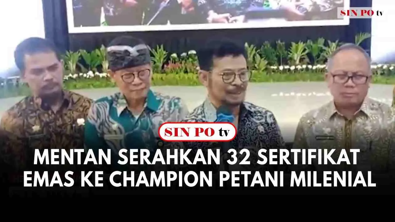 Mentan Serahkan 32 Sertifikat Emas Ke Champion Petani Milenial