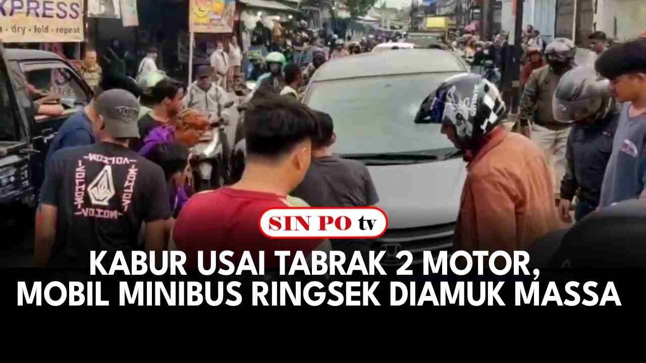 Kabur Usai Tabrak 2 Motor, Mobil Minibus Ringsek Diamuk Massa