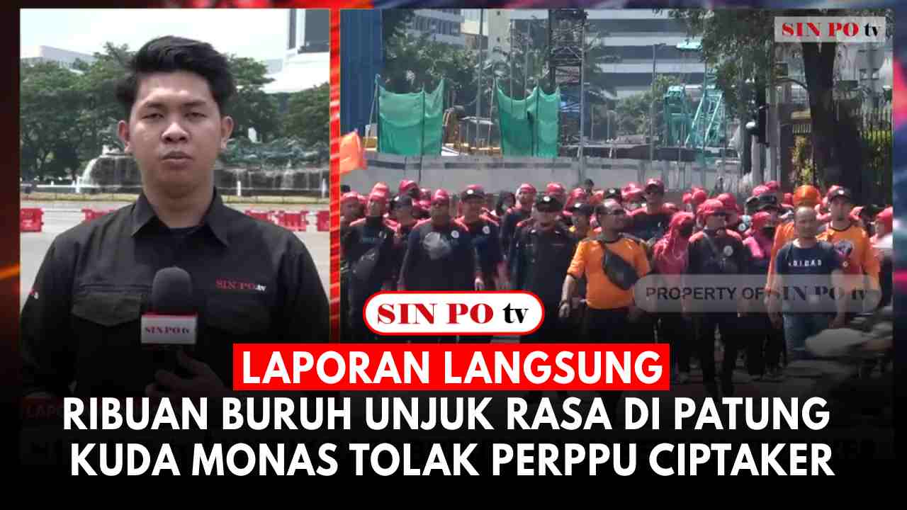 Ribuan Buruh Unjuk Rasa di Patung Kuda Monas Tolak Perppu Ciptaker