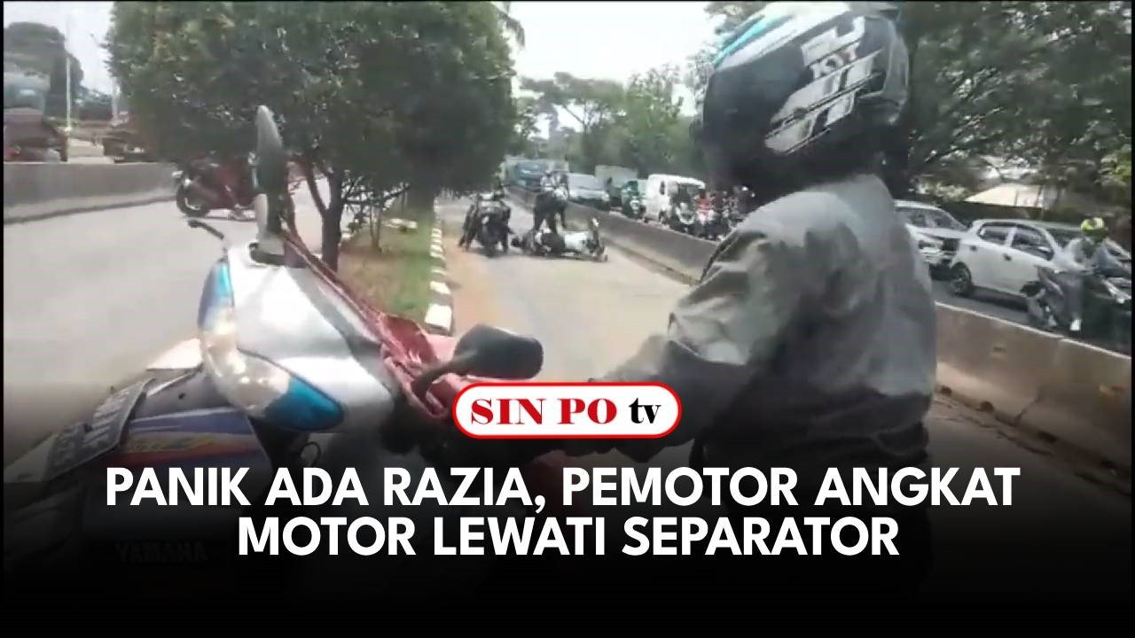 Panik Ada Razia, Pemotor Angkat Motor Lewati Separator