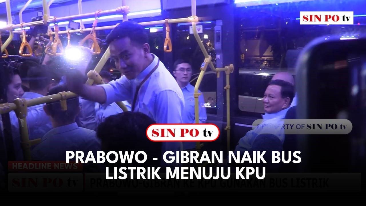 Prabowo - Gibran Naik Bus Listrik Menuju KPU