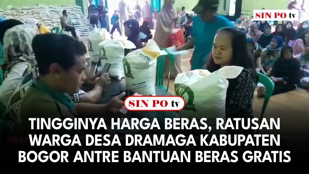 Tingginya Harga Beras, Ratusan Warga Desa Dramaga Kabupaten Bogor Antre Bantuan Beras Gratis