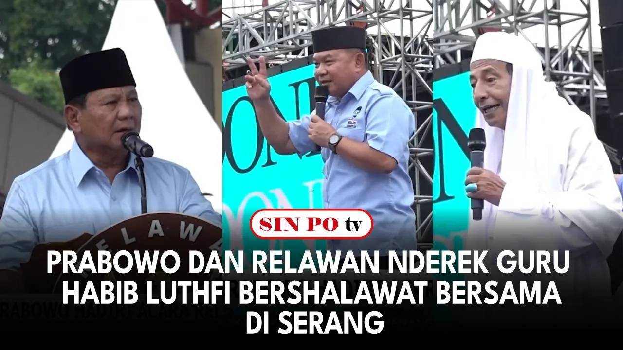 Prabowo Dan Relawan Nderek Guru Habib Luthfi Bershalawat Bersama di Serang