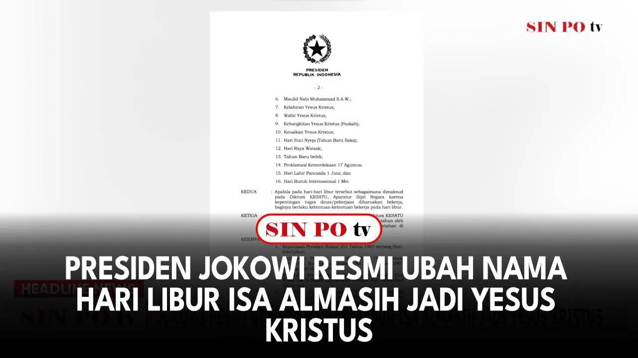 Presiden Jokowi Resmi Ubah Nama Hari Libur Isa Almasih Jadi Yesus Kristus