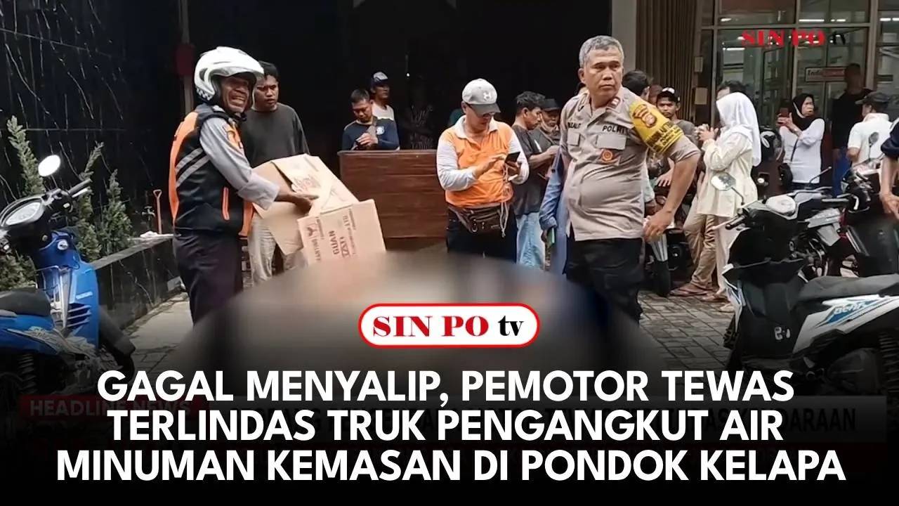 Gagal Menyalip, Pemotor Tewas Terlindas Truk Pengangkut Air Minuman Kemasan di Pondok Kelapa