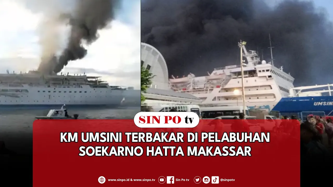 KM Umsini Terbakar Di Pelabuhan Soekarno Hatta Makassar