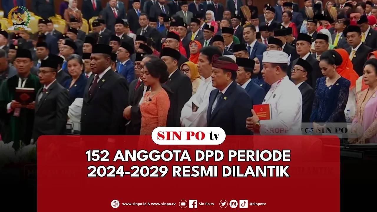 Sebanyak 152 anggota DPD terpilih periode 2024-2029 secara resmi dilantik di Gedung Kompleks DPR RI Senayan, Jakarta. Seluruh Senator terpilih mengucap sumpah janji jabatan yang dipandu oleh Ketua Mahkamah Agung Muhammad Syarifuddin.