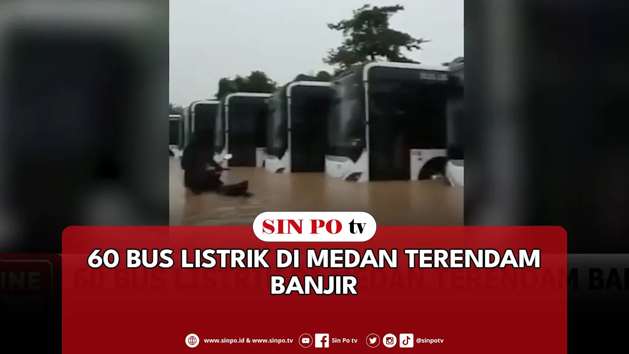 60 Bus Listrik Di Medan Terendam Banjir