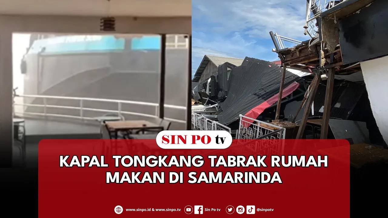 Kapal Tongkang Tabrak Rumah Makan Di Samarinda