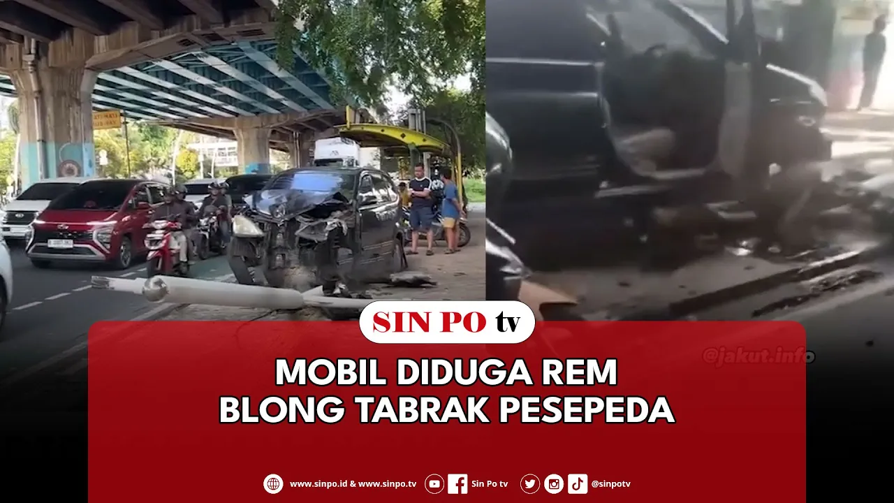 Mobil Diduga Rem Blong Tabrak Pesepeda