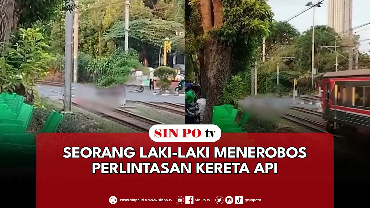 Seorang Laki-Laki Menerobos Perlintasan Kereta Api