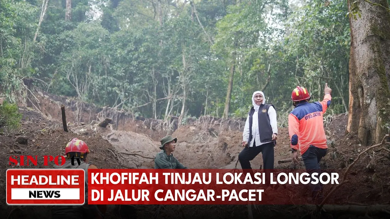 Khofifah Tinjau Lokasi Longsor Di Jalur Cangar-Pacet