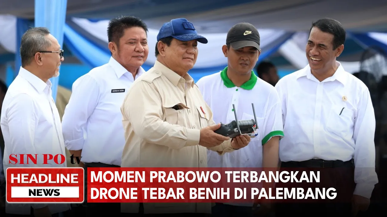 Momen Prabowo Terbangkan Drone Tebar Benih Di Palembang