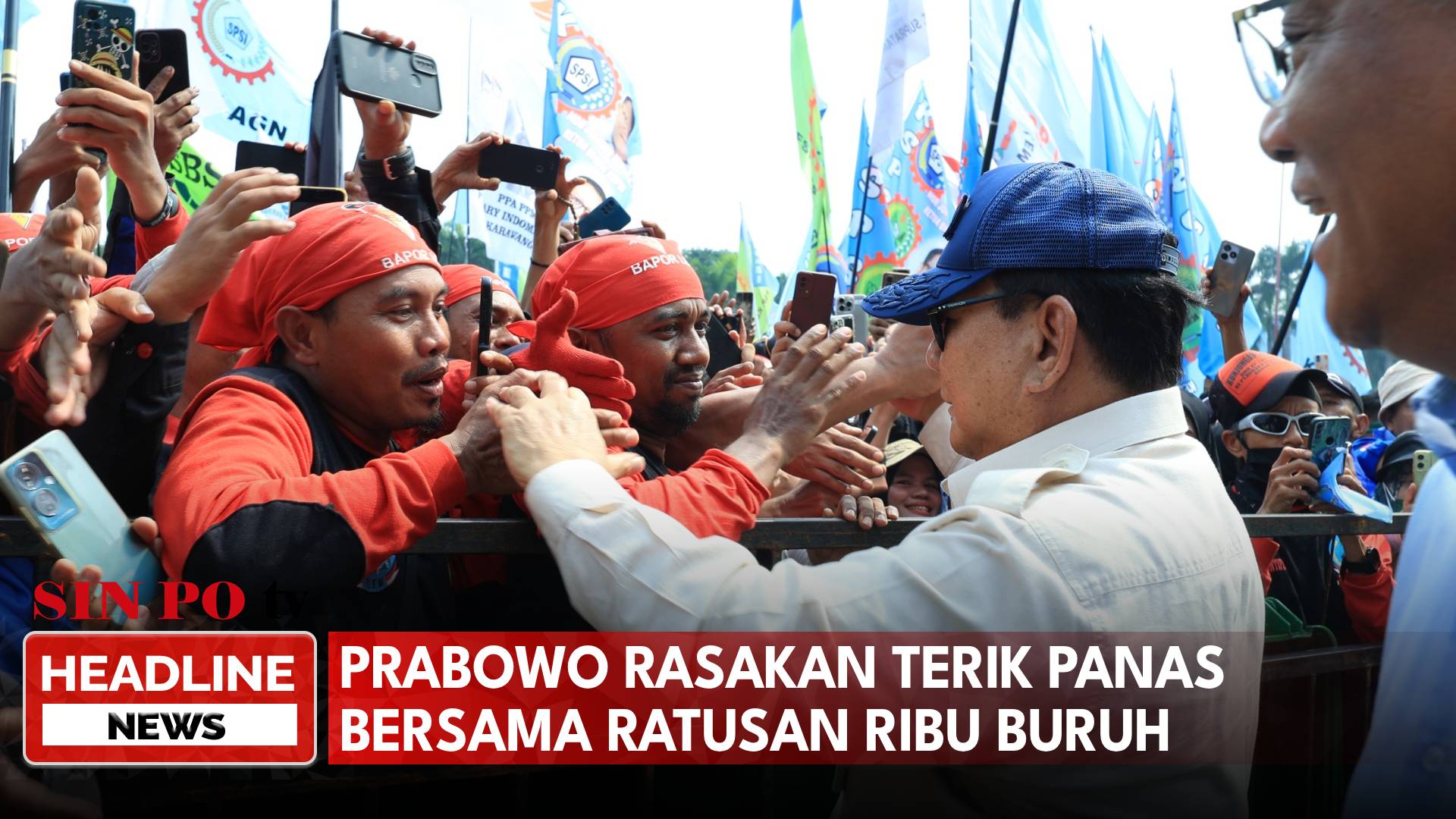 Prabowo Rasakan Terik Panas Bersama Ratusan Ribu Buruh