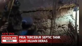 Pria Tercebur Septic Tank saat Hujan Deras