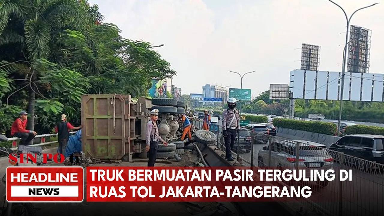Truk Bermuatan Pasir Terguling Di Ruas Tol Jakarta-Tangerang