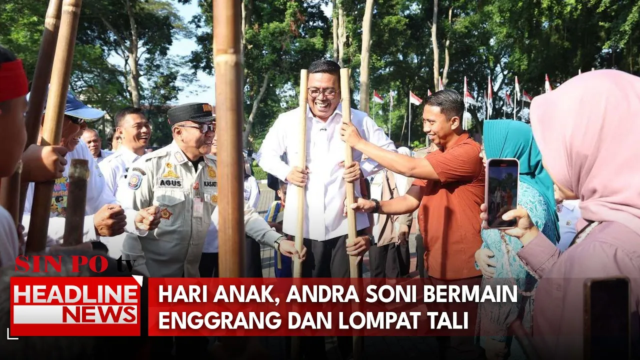 Hari Anak, Andra Soni Bermain Enggrang Dan Lompat Tali