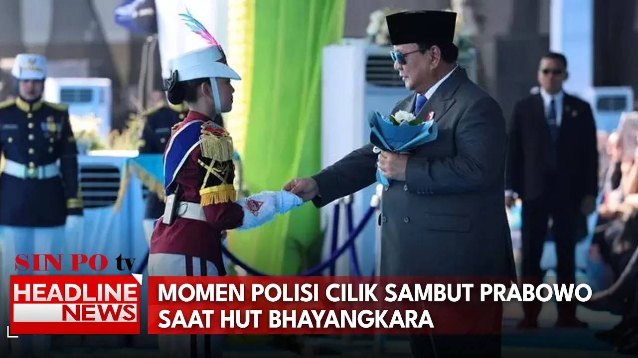 Momen Polisi Cilik Sambut Prabowo saat HUT Bhayangkara