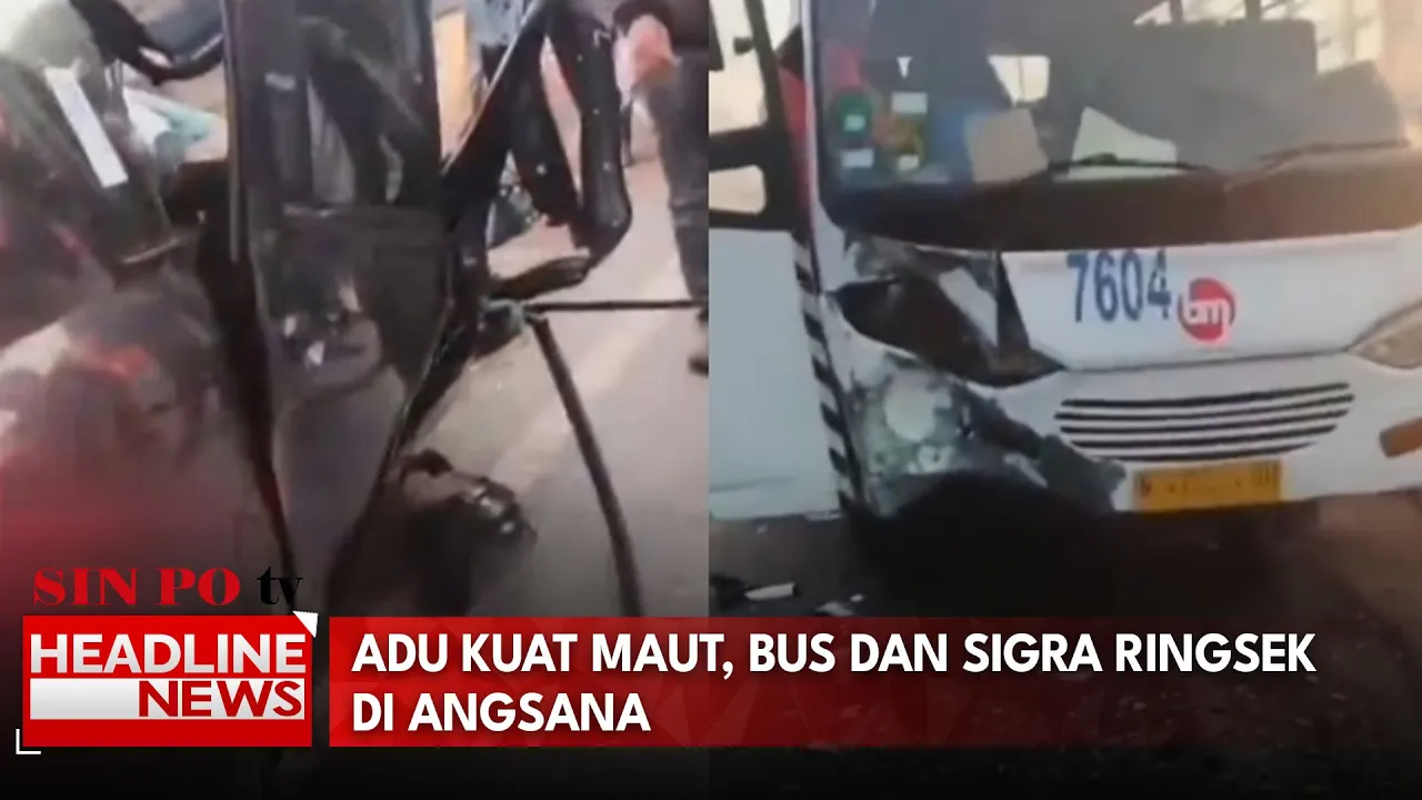 Adu Kuat Maut, Bus Dan Sigra Ringsek Di Angsana