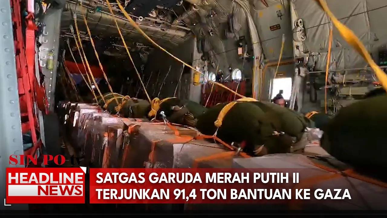 Satgas Garuda Merah Putih II Terjunkan 91,4 Ton Bantuan Ke Gaza