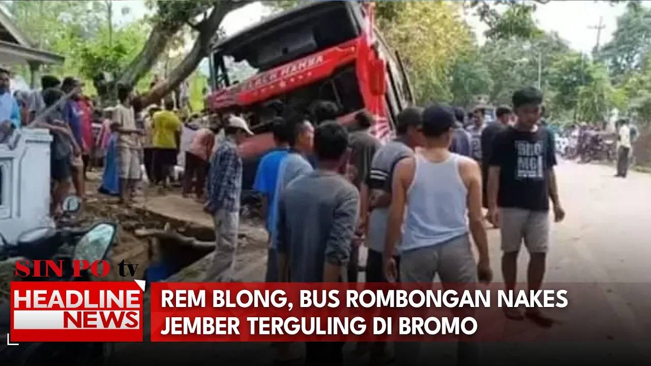 Rem Blong, Bus Pariwisata Rombongan Nakes Jember Terguling Di Bromo