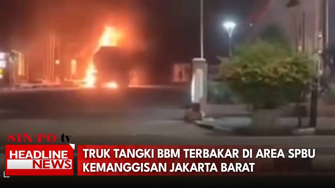 Truk Tangki BBM Terbakar di Area SPBU Kemanggisan Jakarta Barat
