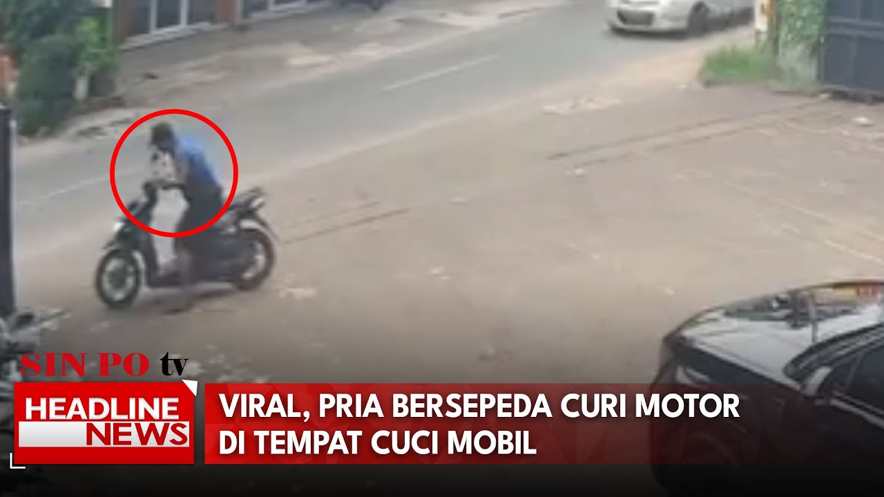 Viral, Pria Bersepeda Curi Motor Di Tempat Cuci Mobil