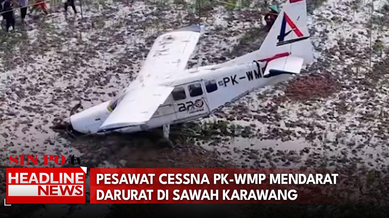 Pesawat Cessna PK-WMP Mendarat Darurat di Sawah Karawang