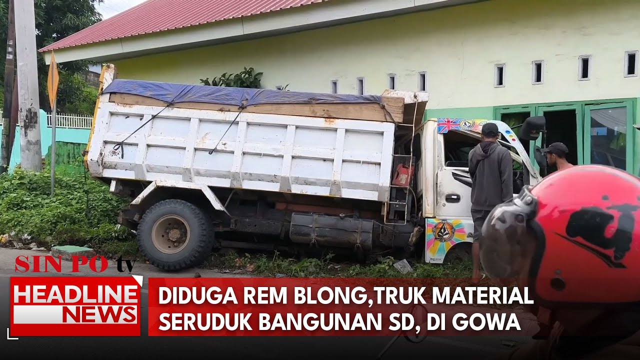 Diduga Rem Blong,Truk Material Seruduk Bangunan Sd, di Gowa