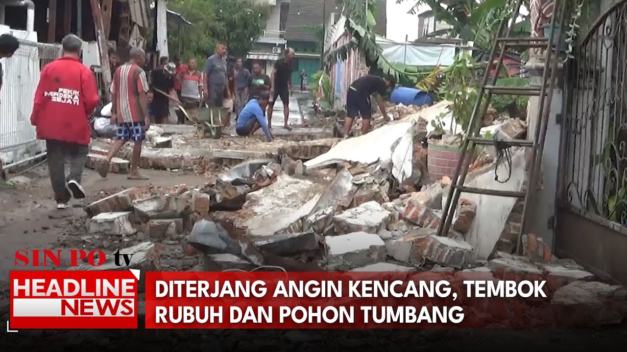 Diterjang Angin Kencang, Tembok Rubuh dan Pohon Tumbang