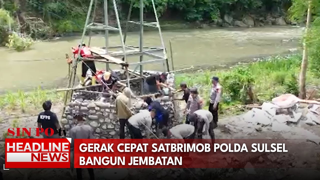 Gerak Cepat Satbrimob Polda Sulsel Bangun Jembatan