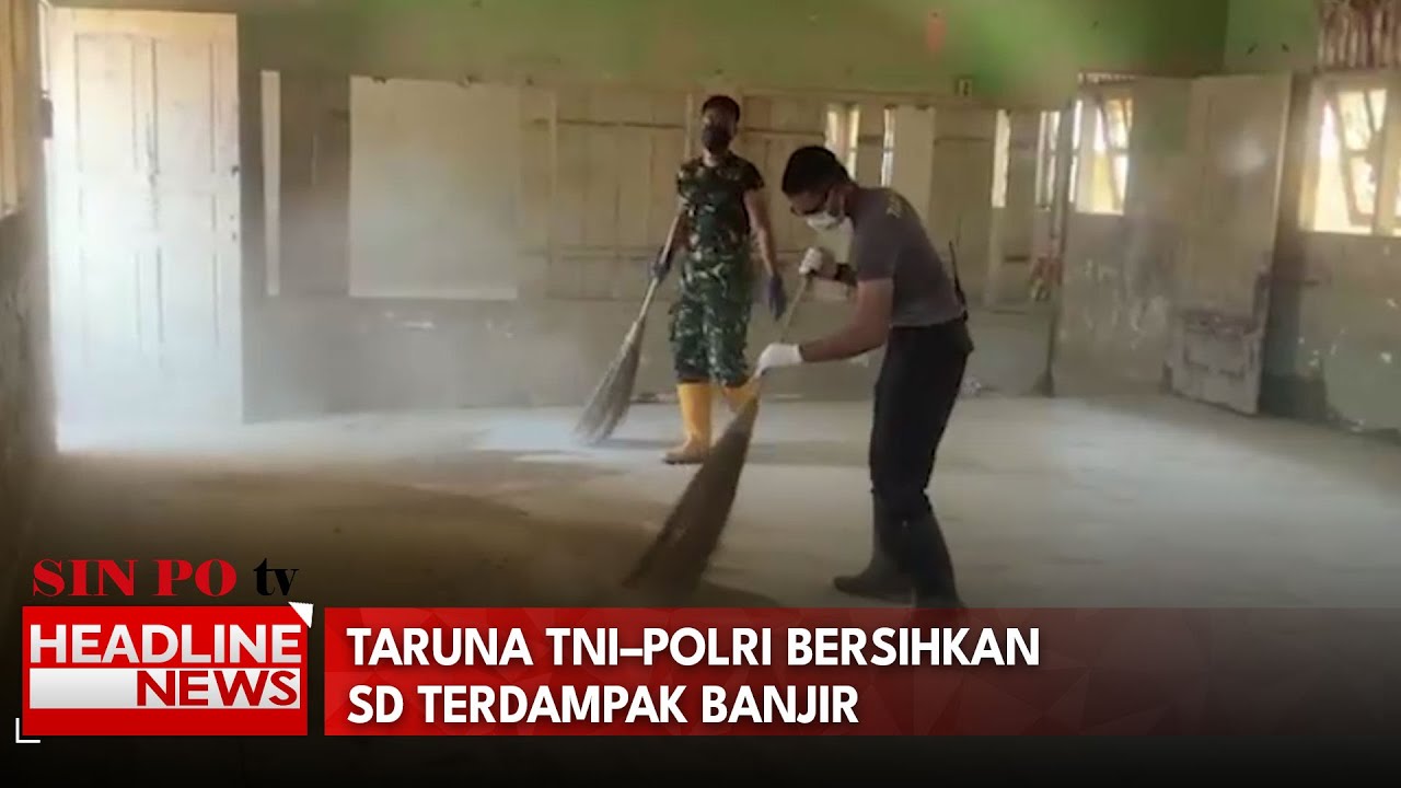 Taruna TNI–Polri Bersihkan SD Terdampak Banjir