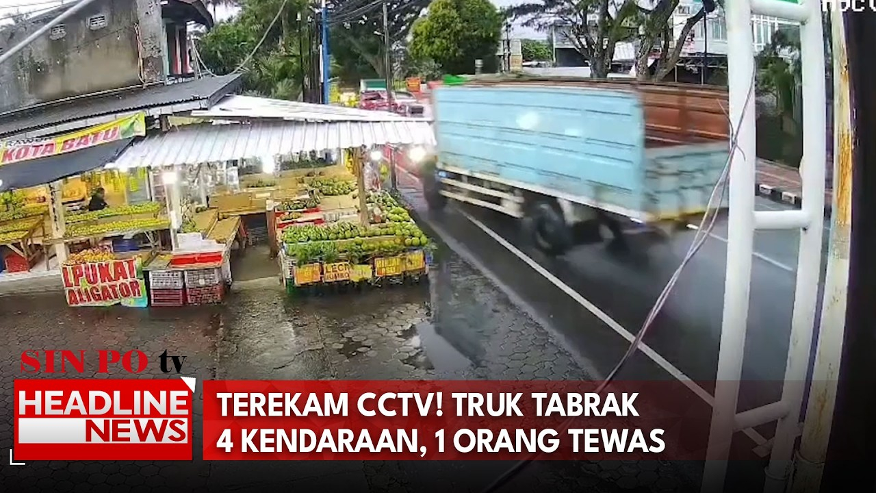 Terekam CCTV! Truk Tabrak 4 Kendaraan, 1 Orang Tewas