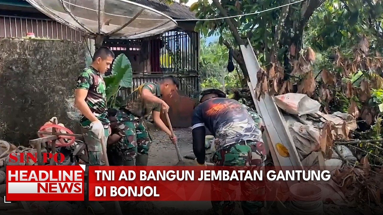 TNI AD Bangun Jembatan Gantung Di Bonjol