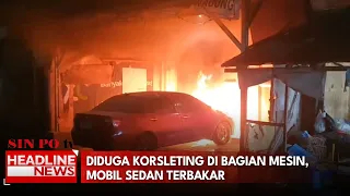 Diduga Korsleting Di Bagian Mesin, Mobil Sedan Terbakar