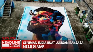 Seniman India Buat Lukisan Raksasa Messi diAtap