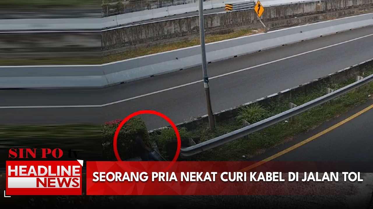 Seorang Pria Nekat Curi Kabel Di Jalan Tol