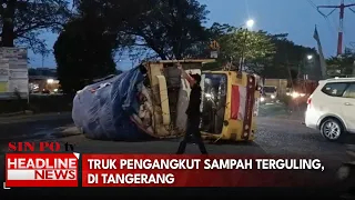 Truk Pengangkut Sampah Terguling, Di Tangerang