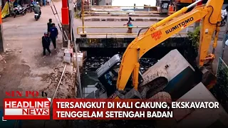 Tersangkut di Kali Cakung, Ekskavator Tenggelam Setengah Badan