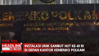 Instalasi Unik Sambut HUT ke-81 RI di Depan Kantor Kemenko Polkam