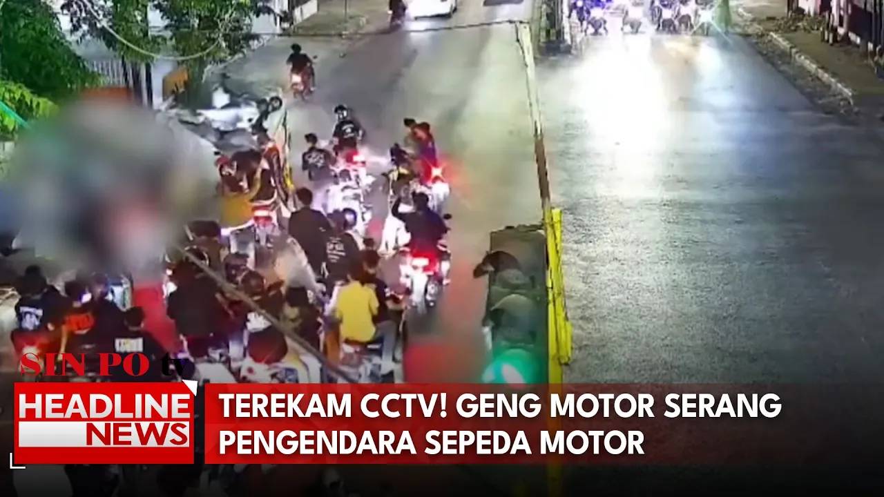 Terekam CCTV Geng Motor Serang Pengendara Sepeda Motor