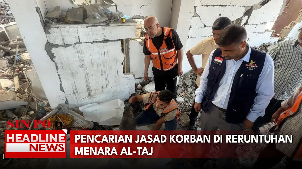 Pencarian Jasad Korban di Reruntuhan Menara Al-Taj