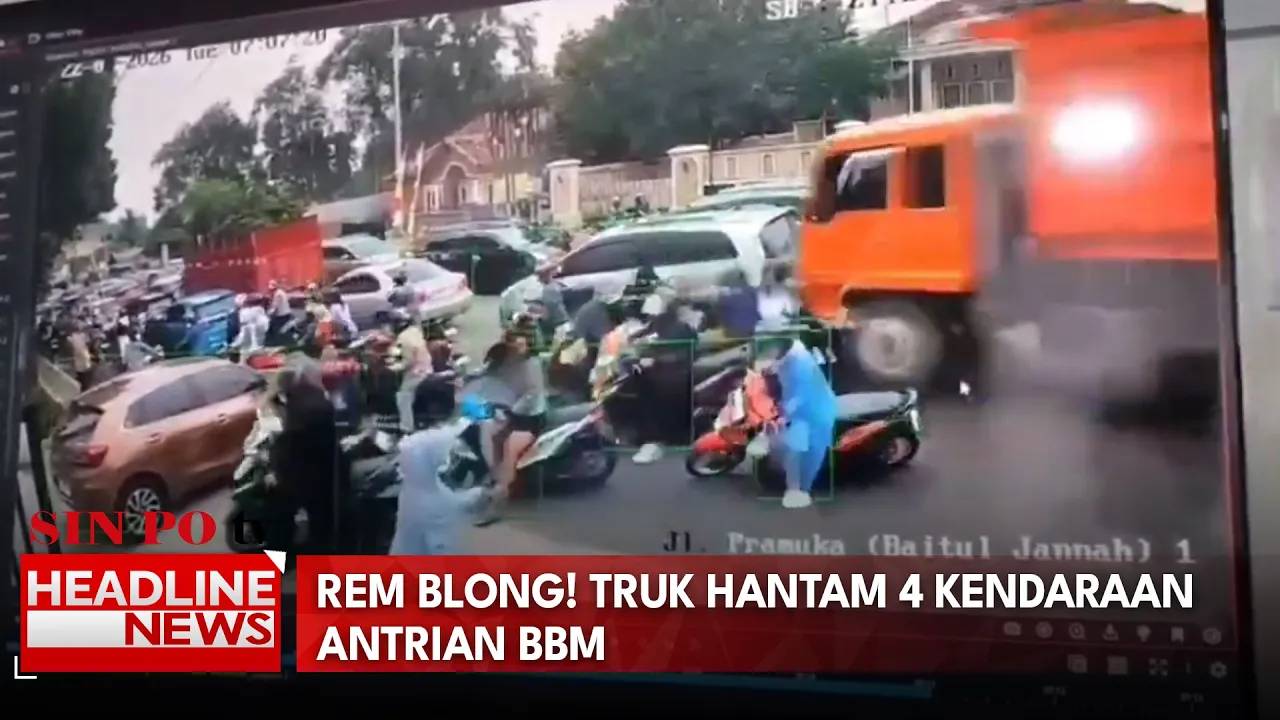 Rem Blong! Truk Hantam 4 Kendaraan Antrian BBM
