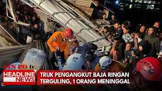 Truk Pengangkut Baja Ringan Terguling, 1 Orang Meninggal