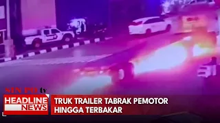 Truk Trailer Tabrak Pemotor Hingga Terbakar