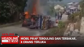 Mobil Pikap Terguling Dan Terbakar, 4 Orang Terluka
