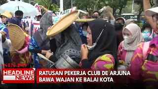 Ratusan Pekerja Club De Arjuna Bawa Wajan Ke Balai Kota